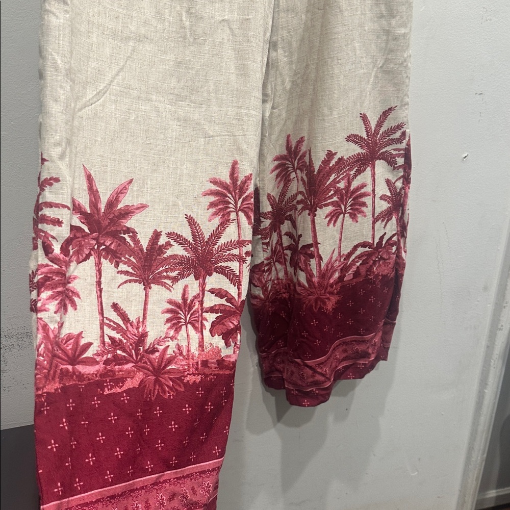 House of Harlow 1960 wide leg Pants Linen Tropical Size M red beige pockets - Picture 3 of 10